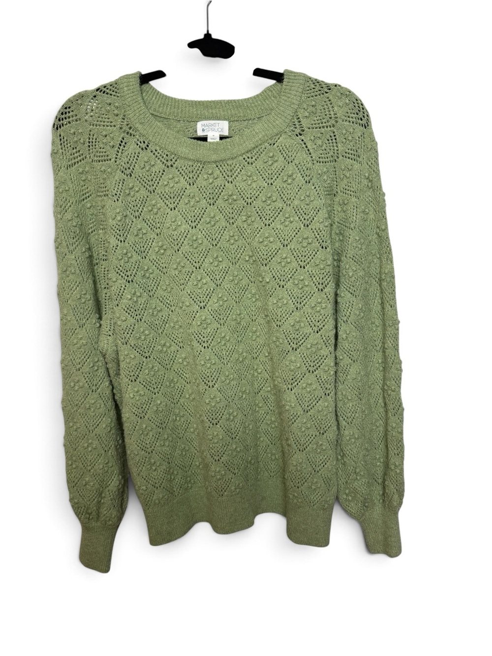 Market & Spruce 1X Sage Green Open-Knit Bobble Sweater